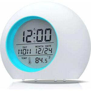 Hiasdfls - Kinderwecker, LED-Digitalwecker, Kinderuhr, Nachtlicht für Babys, Schüler, 7 Farben, runder Kalender und Thermometer, Snooze-Funktion