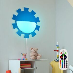 ETC-SHOP Kinderzimmerleuchte Spielzimmerlampe Wandleuchte Wandlampe Kinderleuchte, Fernbedienung dimmbar Memory Stahl Glas weiß blau, 1x rgb led 3,5W 200Lm