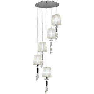 Inspired Lighting - Inspired Mantra - Tiffany - Deckencluster Anhänger 5 + 5 Licht E27 + G9 Spirale, Chrom poliert mit weißen Farbtönen und klarem