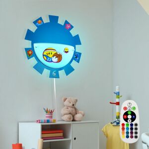 ETC-SHOP Kinderzimmerleuchte Spielzimmerlampe Wandleuchte Wandlampe Kinderleuchte, Fernbedienung dimmbar Memory Sticker Stahl Glas weiß blau, 1x RGB LED 3,5W