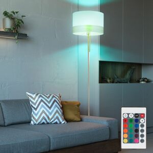 ETC-SHOP Steh Lampe Wohnraum Stand Stoff Leuchte Holz Decken Fluter dimmer im Set inkl rgb led Leuchtmittel
