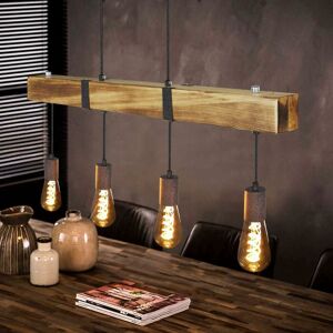 ZMH Vintage Pendelleuchte Holz Esstischlampe Retro Hängeleuchte mit 80CM Holzbalken 4 x E27 max. 25 Watt Hängelampe Industrial Pendellampe für Esszimmer