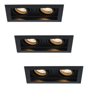 HOFTRONIC™ 3er-Set Durham LED Einbaustrahler Doppel Schwarz - GU10 5 Watt 400 lumen – 2700K Warmweiß - Schwenkbar - IP20 für Innen - Rechteckig