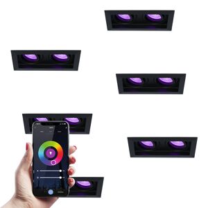 HOFTRONIC SMART 6er-Set Durham Smart Home Einbaustrahler Doppel Schwarz - GU10 5,5 Watt 350 lumen - RGB + WW - Wifi + BLE - Schwenkbar - IP20 für Innen - Rechteckig