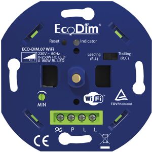 Ecodim Smart LED-WiFi-Dimmer - 0-250 Watt - Drucktaste/Drehung - Phasenabschnitt und Ein/Aus - Tuya-basiert - ECO-DIM.07