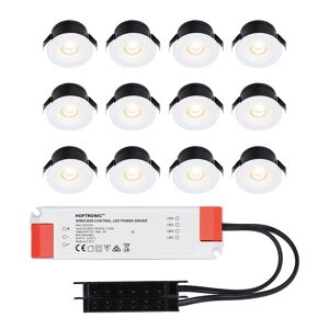 HOFTRONIC™ 12x Cadiz - Mini 12V LED Downlight weiß mit Trafo - 3 Watt - Nicht dimmbar - IP44 wasserdicht für den Außenbereich - 2700K Warmweiß - Geringe Einbautiefe 26mm - Für Veranda, Bad, Carport und Innenbereich