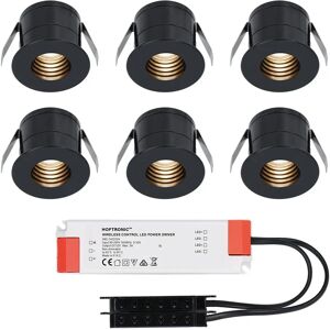 HOFTRONIC™ 6x Betty schwarzes LED-Downlight Komplett-Set - Nicht dimmbar - 12V - 3 Watt - Verandabeleuchtung - Innen und Außenbereich - 2700K warmweiß