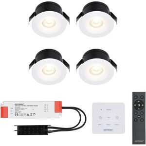 HOFTRONIC™ 4x Cadiz - Mini 12V LED Downlight weiß mit Trafo und Wanddimmer - 3 Watt - Dimmbar - IP44 wasserdicht für den Außenbereich - 2700K Warmweiß - Geringe Einbautiefe 26mm - Für Veranda, Bad, Carport und Innenbereich