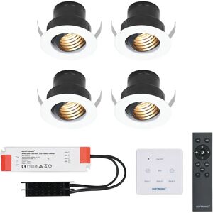 HOFTRONIC™ 4er set Medina - Mini LED Einbaustrahler - 12V 3W - Weiß - Dimmbar - Schwenkbar & vertieft - Terrassenbeleuchtung - Inkl. Wanddimmer - IP44 für den Außenbereich - 2700K - Warmweiß