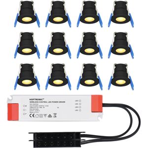 HOFTRONIC™ Milano - 12er Set LED-Einbaustrahler 12 Volt - Beleuchtung Terrassenüberdachung - Komplettset - Plug & Play - IP65 - 3 Watt - LED 2700K 200 Lumen - Schwarz