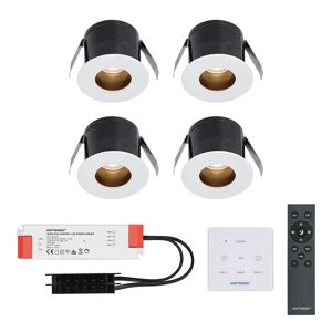 HOFTRONIC™ 4x Olivia - Mini 12V LED Downlight weiß mit Trafo und Wanddimmer - Versenkt - 3 Watt - Dimmbar - IP44 wasserdicht für den Außenbereich - 2700K Warmweiß - Geringe Einbautiefe 36mm - Für Veranda, Bad, Carport und Innenbereich