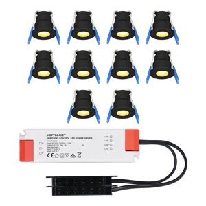 HOFTRONIC™ Milano - 10er Set LED-Einbaustrahler 12 Volt - Beleuchtung Terrassenüberdachung - Komplettset - Plug & Play - IP65 - 3 Watt - LED 2700K 200 Lumen - Schwarz