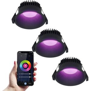 HOFTRONIC SMART 3x Finn Smart LED-Einbauspot – 10 Watt – Deckenstrahler – RGBWW - WiFi + Bluetooth – 630 Lumen – Innen & Außen – Einbaustrahler – Amazon Alexa + Google Assist - Schwarz