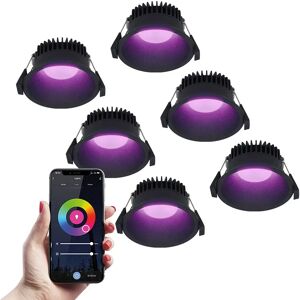 HOFTRONIC SMART 6x Finn Smart LED-Einbauspot – 10 Watt – Deckenstrahler – RGBWW - WiFi + Bluetooth – 630 Lumen – Innen & Außen – Einbaustrahler – Amazon Alexa + Google Assist - Schwarz