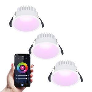 HOFTRONIC SMART 3x Finn Smart LED-Einbauspot – 10 Watt – Deckenstrahler – RGBWW - WiFi + Bluetooth – 630 Lumen – Innen & Außen – Einbaustrahler – Amazon Alexa + Google Assist - Weiß