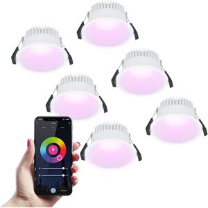 HOFTRONIC SMART 6x Finn Smart LED-Einbauspot – 10 Watt – Deckenstrahler – RGBWW - WiFi + Bluetooth – 630 Lumen – Innen & Außen – Einbaustrahler – Amazon Alexa + Google Assist - Weiß