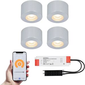 HOFTRONIC SMART 4x Navarra RVS Smart LED Aufbaustrahler Komplett-Set - Wifi & Bluetooth - 12V - 3 Watt - 2700K warmweiß - Veranda-Beleuchtung - Für Innen- und Außenbereich