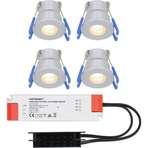 HOFTRONIC™ Milano – 4er Set LED-Einbaustrahler 12 Volt - Beleuchtung Terrassenüberdachung - Komplettset - Plug & Play - IP65 - 3 Watt - LED 2700K 200 Lumen - Edelstahl