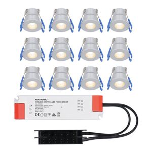 HOFTRONIC™ Milano – 12er Set LED-Einbaustrahler 12 Volt - Beleuchtung Terrassenüberdachung - Komplettset - Plug & Play - IP65 - 3 Watt - LED 2700K 200 Lumen - Edelstahl