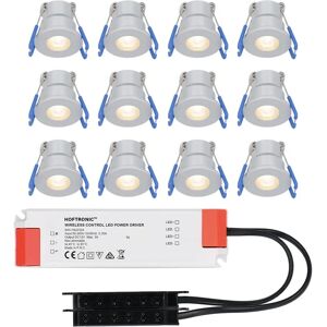 HOFTRONIC™ Milano – 12er Set LED-Einbaustrahler 12 Volt - Beleuchtung Terrassenüberdachung - Komplettset - Plug & Play - IP65 - 3 Watt - LED 2700K 200 Lumen - Edelstahl