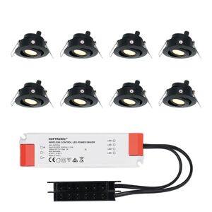 HOFTRONIC™ Sienna – 8er Set LED-Einbaustrahler 12 Volt - Beleuchtung Terrassenüberdachung - Komplettset - Schwenkbar - Plug & Play - IP44 - 3 Watt - LED 2700K 200 Lumen - Schwarz