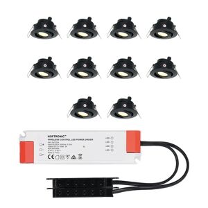 HOFTRONIC™ Sienna – 10er Set LED-Einbaustrahler 12 Volt - Beleuchtung Terrassenüberdachung - Komplettset - Schwenkbar - Plug & Play - IP44 - 3 Watt - LED 2700K 200 Lumen - Schwarz
