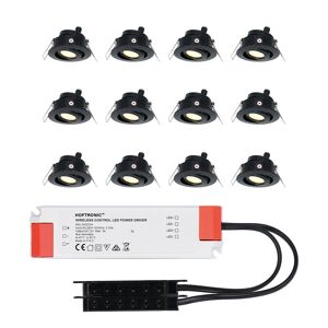 HOFTRONIC™ Sienna – 12er Set LED-Einbaustrahler 12 Volt - Beleuchtung Terrassenüberdachung - Komplettset - Schwenkbar - Plug & Play - IP44 - 3 Watt - LED 2700K 200 Lumen - Schwarz