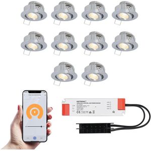 HOFTRONIC SMART Sienna – 10er Smart LED-Einbaustrahler 12 Volt - Beleuchtung Terrassenüberdachung - Komplettset - Wifi & Bluetooth - Plug & Play - Schwenkbar - IP44 - LED 2700K warmweiß - 200 Lumen - 3 Watt - Edelstahl