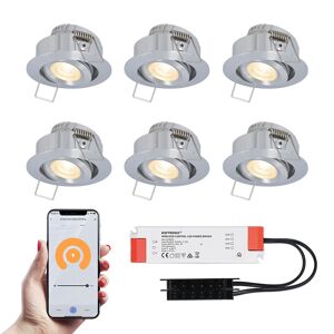 HOFTRONIC SMART Sienna – 6er Smart LED-Einbaustrahler 12 Volt - Beleuchtung Terrassenüberdachung - Komplettset - Wifi & Bluetooth - Plug & Play - Schwenkbar - IP44 - LED 2700K warmweiß - 200 Lumen - 3 Watt - Edelstahl