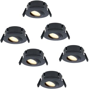 Hoftronic 6er Set Napels LED Einbaustrahler flach - 8W 570lm - 2700K Warmweiß - Dimmbar - Rund - 360° Schwenkbar - IP65 Wasserdicht - Schwarz