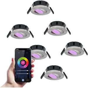 HOFTRONIC SMART 6x Smart LED Einbaustrahler Napels Edestahl 8 Watt RGBWW IP65 Schwenkbar WiFi + Bluetooth