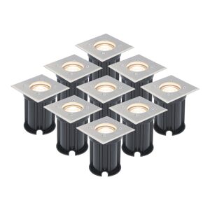 V-TAC 9x Dimmbarer LED Bodenstrahler - Quadratisch - Edelstahl - 2700K warmweiß - 5 Watt - IP65 Strahlwasserdicht - 3 Jahre Garantie