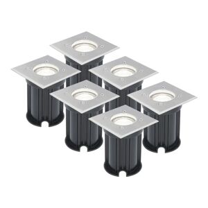 V-TAC 6x Dimmbarer LED Bodenstrahler - Quadratisch - Edelstahl - 6000K tageslichtweiß - 5 Watt - IP65 Strahlwasserdicht - 3 Jahre Garantie