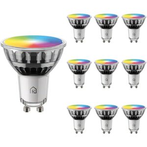 HOFTRONIC™ 10x GU10 Smart Spot - 4,5 Watt 350 lumen - RGB + 2200K-6500K - WiFi + Bluetooth - Glas Strahler - App Steuern, Google Home, Amazon Alexa en Siri