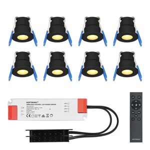 HOFTRONIC™ Milano - 8er Set LED-Einbaustrahler 12 Volt - Beleuchtung Terrassenüberdachung - Dimmbar - Komplettset mit Fernbedienung - 3 Watt - Plug & Play - 2700K 200 Lumen - IP65 wasserdicht - Schwarz