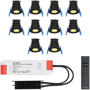 HOFTRONIC™ Milano - 10er Set LED-Einbaustrahler 12 Volt - Beleuchtung Terrassenüberdachung - Dimmbar - Komplettset mit Fernbedienung - 3 Watt - Plug & Play - 2700K 200 Lumen - IP65 wasserdicht - Schwarz