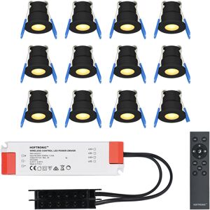 HOFTRONIC™ Milano - 12er Set LED-Einbaustrahler 12 Volt - Beleuchtung Terrassenüberdachung - Dimmbar - Komplettset mit Fernbedienung - 3 Watt - Plug & Play - 2700K 200 Lumen - IP65 wasserdicht - Schwarz