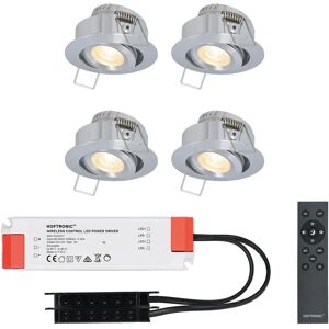 HOFTRONIC™ Sienna - 4er Set LED-Einbaustrahler 12 Volt - Beleuchtung Terrassenüberdachung - Dimmbar - 3 Watt - Komplettset mit Fernbedienung - Schwenkbar - Plug & Play - 2700K 200 Lumen - IP44 - Edelstahl