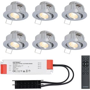 HOFTRONIC™ Sienna - 6er Set LED-Einbaustrahler 12 Volt - Beleuchtung Terrassenüberdachung - Dimmbar - 3 Watt - Komplettset mit Fernbedienung - Schwenkbar - Plug & Play - 2700K 200 Lumen - IP44 - Edelstahl