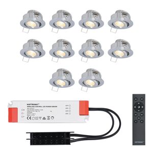 HOFTRONIC™ Sienna - 10er Set LED-Einbaustrahler 12 Volt - Beleuchtung Terrassenüberdachung - Dimmbar - 3 Watt - Komplettset mit Fernbedienung - Schwenkbar - Plug & Play - 2700K 200 Lumen - IP44 - Edelstahl