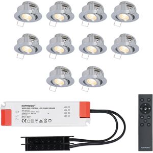 HOFTRONIC™ Sienna - 10er Set LED-Einbaustrahler 12 Volt - Beleuchtung Terrassenüberdachung - Dimmbar - 3 Watt - Komplettset mit Fernbedienung - Schwenkbar - Plug & Play - 2700K 200 Lumen - IP44 - Edelstahl