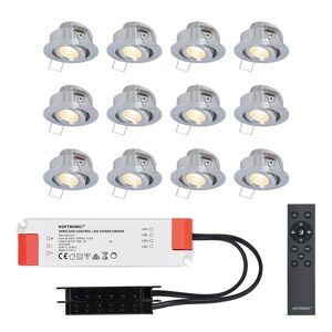 HOFTRONIC™ Sienna - 12er Set LED-Einbaustrahler 12 Volt - Beleuchtung Terrassenüberdachung - Dimmbar - 3 Watt - Komplettset mit Fernbedienung - Schwenkbar - Plug & Play - 2700K 200 Lumen - IP44 - Edelstahl