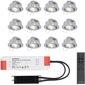 HOFTRONIC™ Sienna - 12er Set LED-Einbaustrahler 12 Volt - Beleuchtung Terrassenüberdachung - Dimmbar - 3 Watt - Komplettset mit Fernbedienung - Schwenkbar - Plug & Play - 2700K 200 Lumen - IP44 - Edelstahl