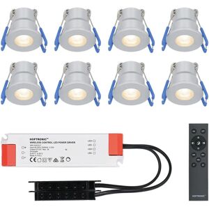 HOFTRONIC™ Milano - 8er Set LED-Einbaustrahler 12 Volt - Beleuchtung Terrassenüberdachung - Dimmbar - Komplettset mit Fernbedienung - 3 Watt - Plug & Play - 2700K 200 Lumen - IP65 wasserdicht - Edelstahl