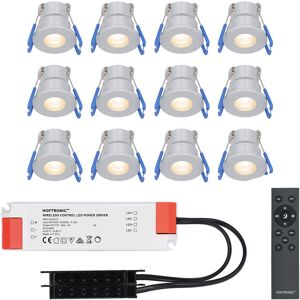 HOFTRONIC™ Milano - 12er Set LED-Einbaustrahler 12 Volt - Beleuchtung Terrassenüberdachung - Dimmbar - Komplettset mit Fernbedienung - 3 Watt - Plug & Play - 2700K 200 Lumen - IP65 wasserdicht - Edelstahl