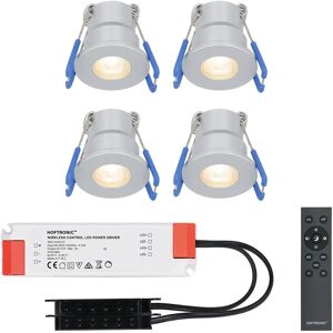 HOFTRONIC™ Milano - 4er Set LED-Einbaustrahler 12 Volt - Beleuchtung Terrassenüberdachung - Dimmbar - Komplettset mit Fernbedienung - 3 Watt - Plug & Play - 2700K 200 Lumen - IP65 wasserdicht - Edelstahl