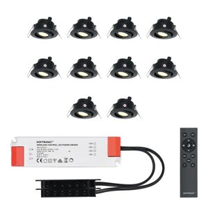 HOFTRONIC™ Sienna - 10er Set LED-Einbaustrahler 12 Volt - Beleuchtung Terrassenüberdachung - Dimmbar - 3 Watt - Komplettset mit Fernbedienung - Schwenkbar - Plug & Play - 2700K 200 Lumen - IP44 - Schwarz