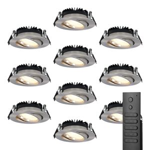 HOFTRONIC™ Satz von 10 Dimmbarer LED Einbaustrahler Rome - Edelstahl - 6 Watt- Kippbar - 2700K warm weiß - IP44 - Inklusive Fernbedienung - Ultra flach