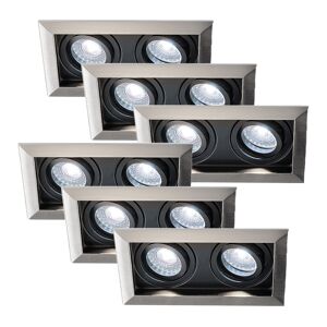HOFTRONIC™ 6er-Set Durham LED Einbaustrahler Doppel Edelstahl - GU10 5 Watt 400 lumen – 6000K Tageslichtweiß - Schwenkbar - IP20 für Innen - Rechteckig