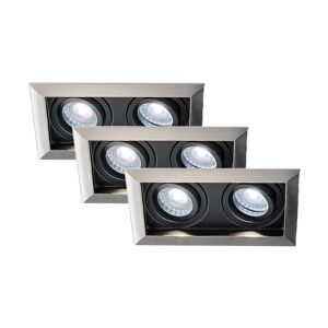 HOFTRONIC™ 3er-Set Durham LED Einbaustrahler Doppel Edelstahl - GU10 5 Watt 400 lumen – 6000K Tageslichtweiß - Schwenkbar - IP20 für Innen - Rechteckig